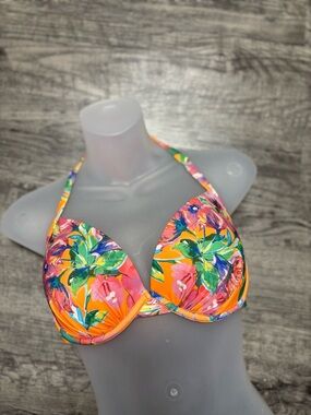 Matthew Williamson Orange Floral Halter Bikini Top